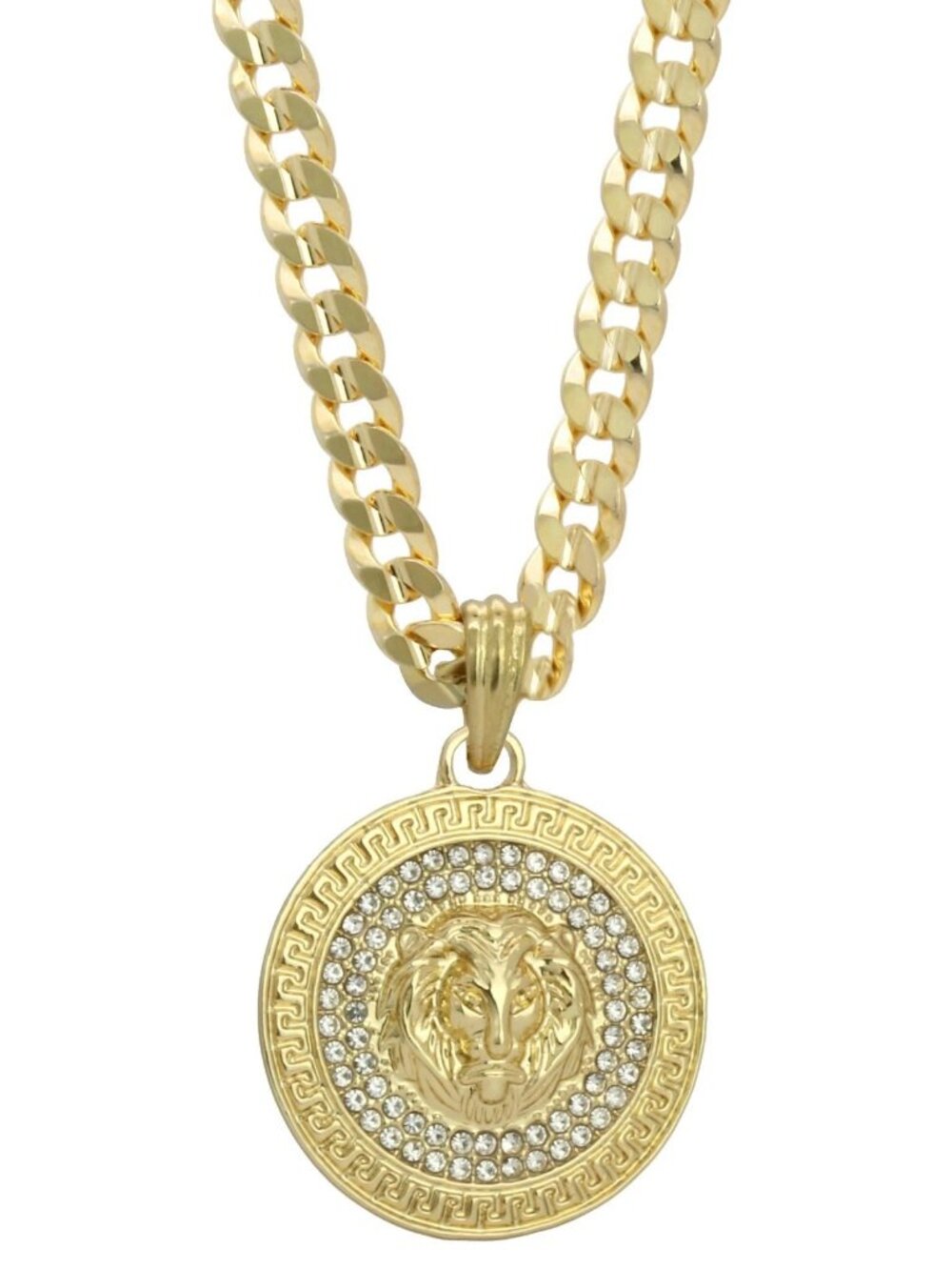 14K Plated Lion Medallion CZ Pendant & 30” Cuban Chain